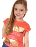 Tricou fete cu inscriptii, coral NDZ8194 - Magazin online - Boutique